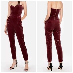 Express Velvet Burgundy Strapless Jumpsuit